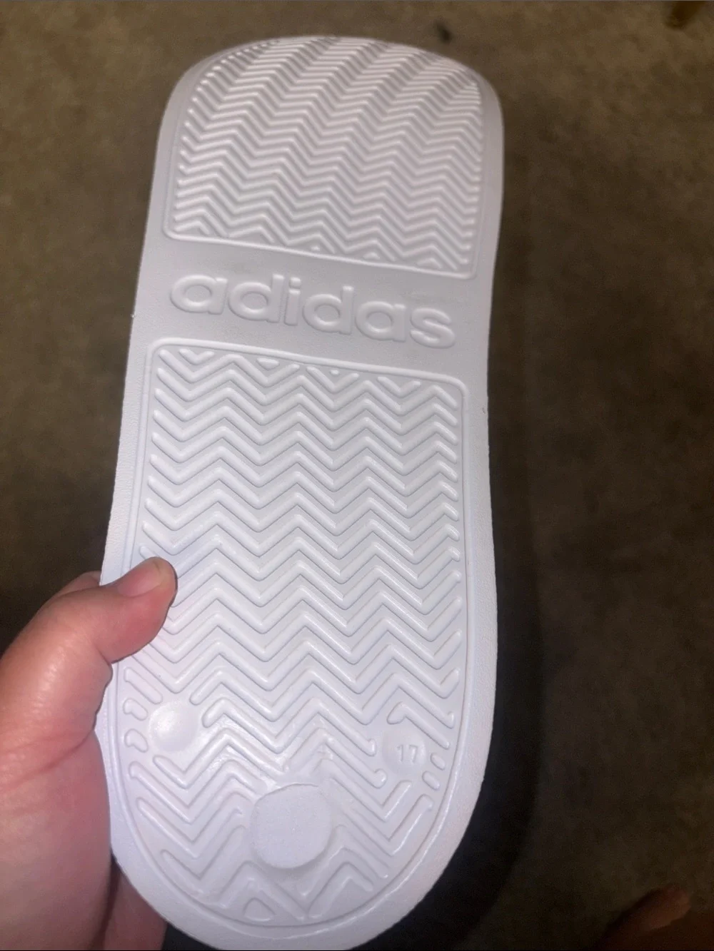 adidas White Slides with Black Striped Strap